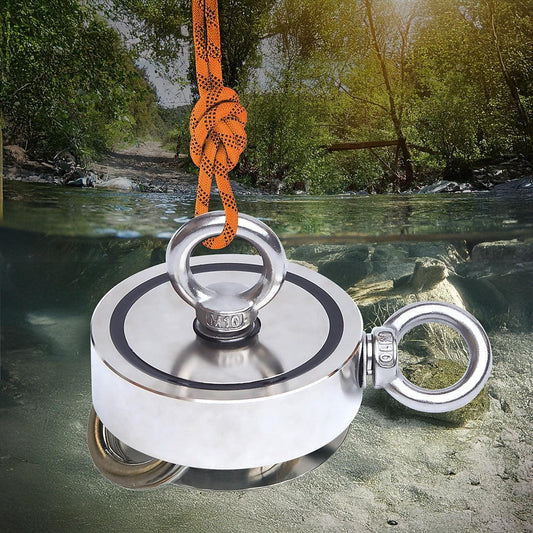 Aimant de pêche ultra-puissant en néodyme – Double anneau – Résistant à l’eau